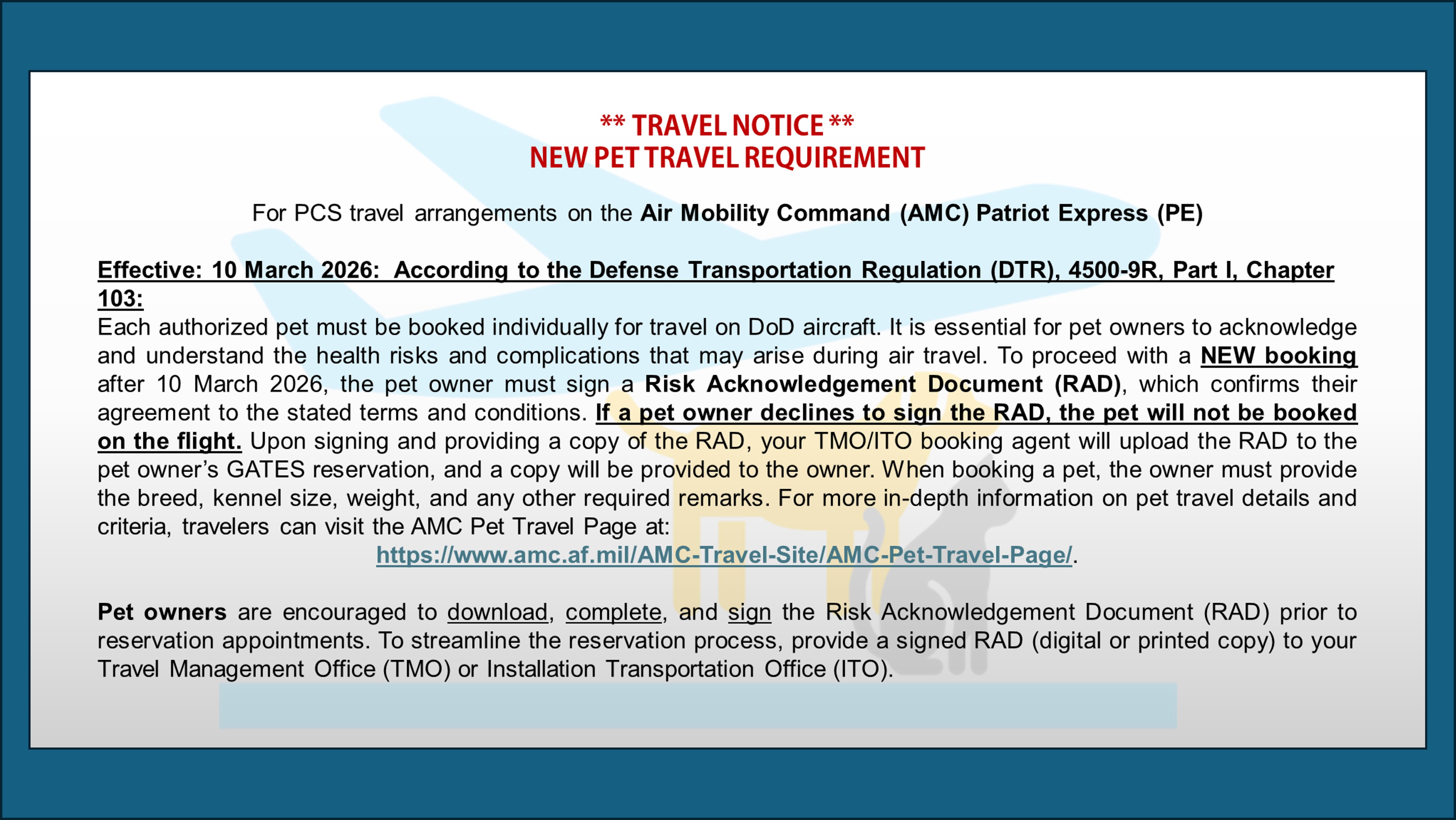 AMC Pet Travel Page